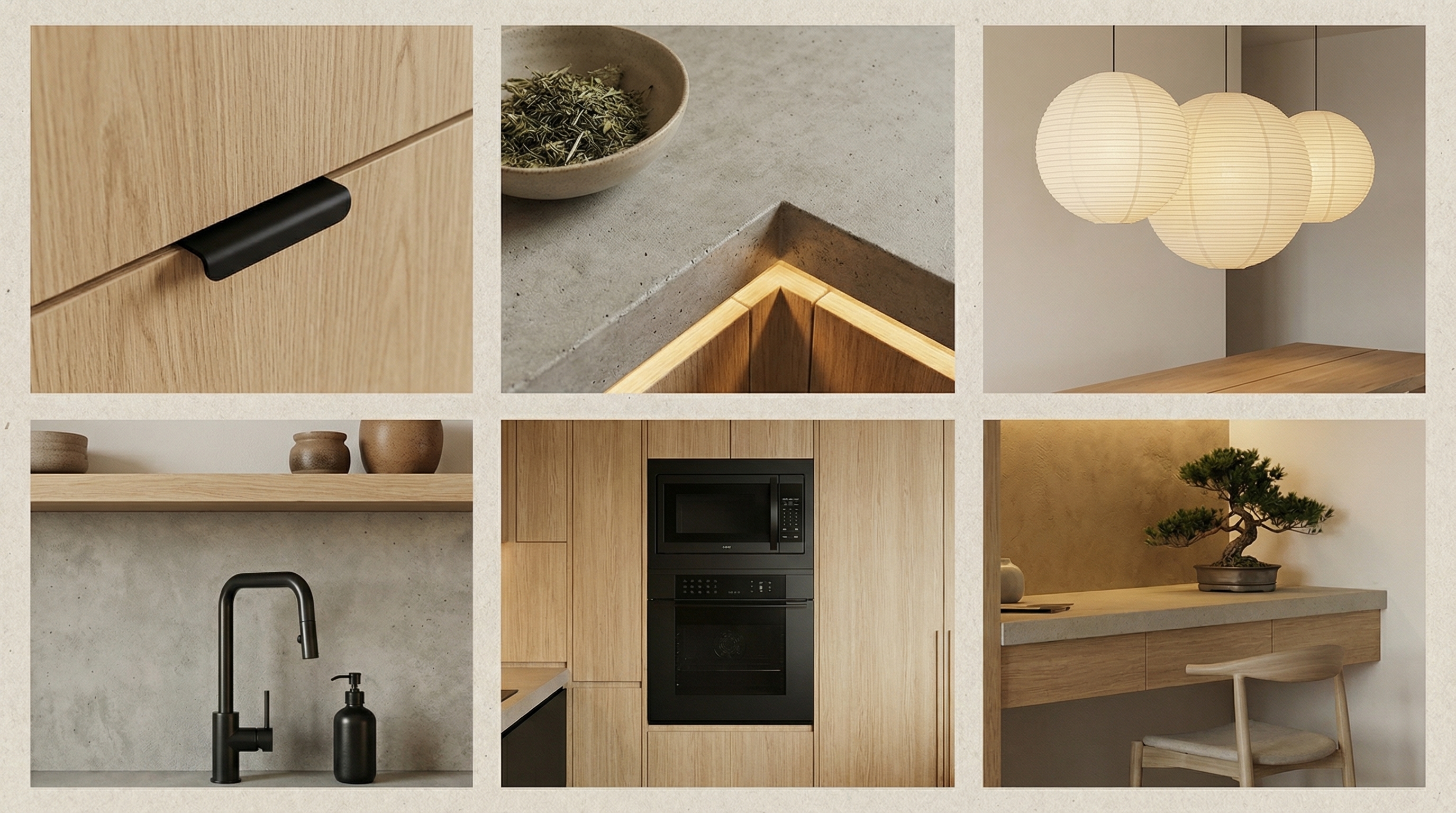 Create a cohesive mood board of high-quality, inspiring images of this architectural style, emphasizing the color palette and textures of the uploaded image.
INSTRUCTIONS: NO TEXT, NO LABELS, NO TYPOGRAPHY (keep it bilingual). Include organic elements like spices, herbs, or dried flowers that complement the kitchen materials.
Subject: Interior Design. Rendering: 8k resolution.